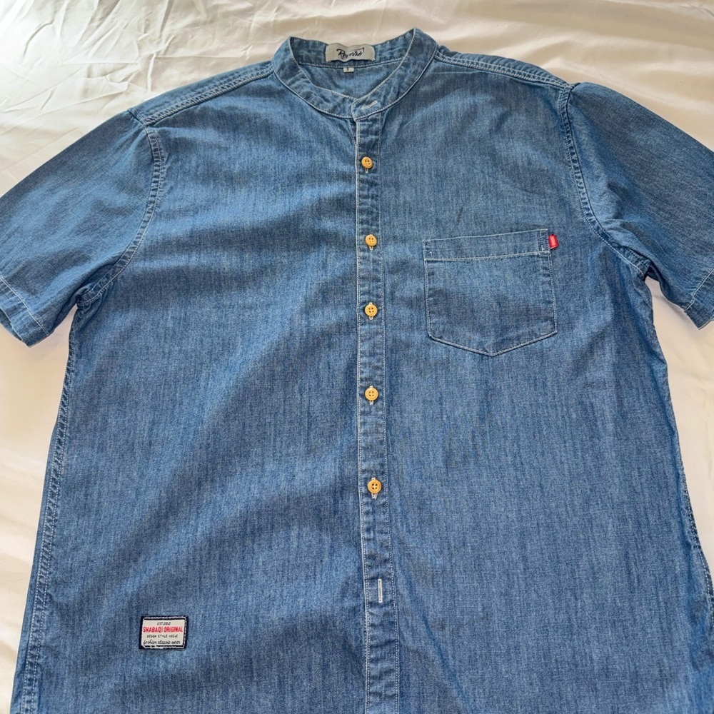Casual Blue Denim Button-Down Shirt